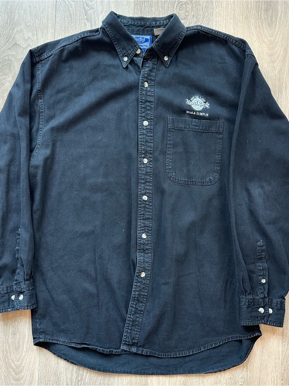 Vintage/Rare Black Denim Hard Rock Cafe Men's Black Button-Down Shirt Men’s L